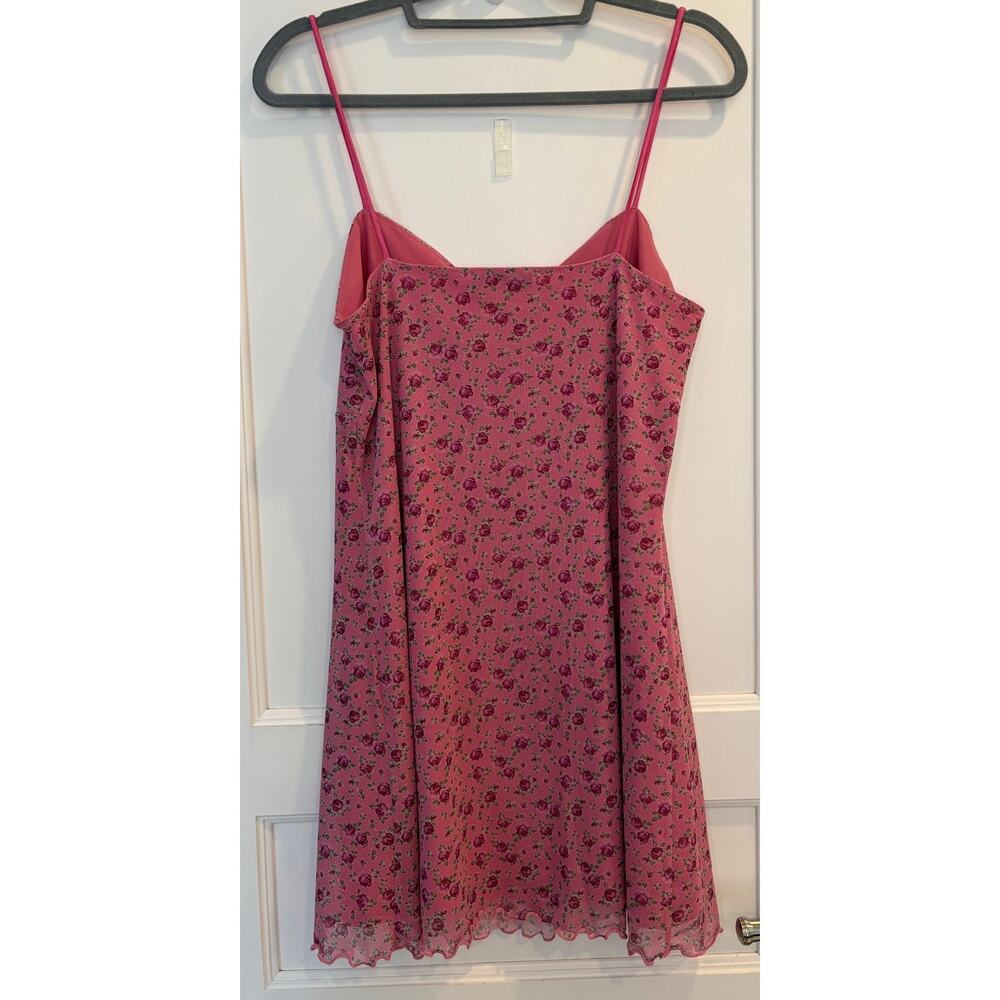 Urban Outfitters Pink Floral Mesh Mini Dress Y2K Coquette Romantics Size Large - Picture 3 of 5